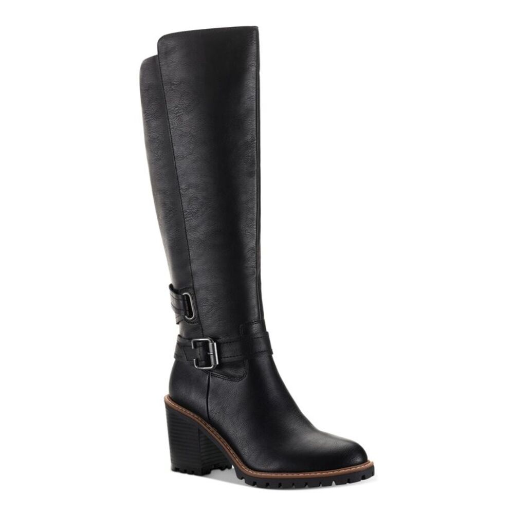 NWT SUN STONE Womens Black Goring Viviaan Round Toe Block Heel Zip-Up Boots 5 M